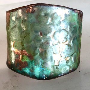 Verdigris Irish Clover Leaf Wide Copper Green Cuff Bracelet Custom Handmade